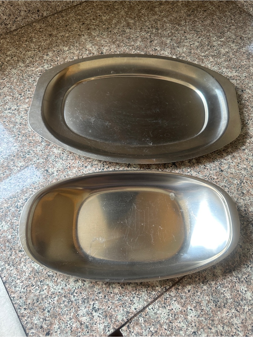 Brushed Stainless Steel Oval Serving Trays - Set of 2